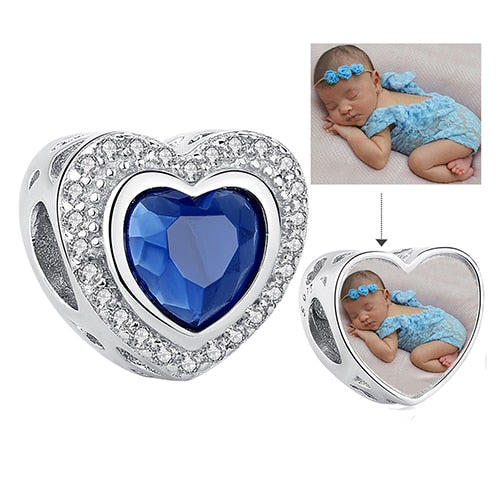 ELESHE Romantic Custom Photo Heart Charms fit Original Pandora Bracelet 925 Sterling Silver Beads DIY Original Jewelry Making