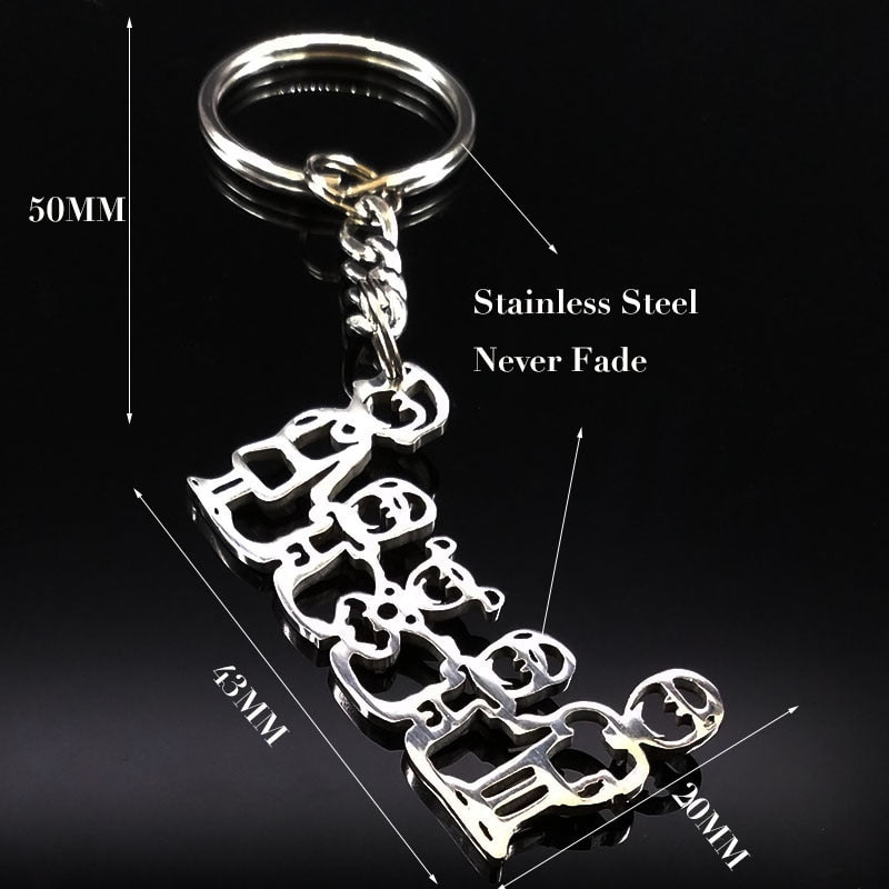 2019 Fashion New Family Stainless Steel Key Rings Jewelry Boy and Girl Silver Color keychain Gifts chaveiros K7641B