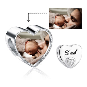 ELESHE Romantic Custom Photo Heart Charms fit Original Pandora Bracelet 925 Sterling Silver Beads DIY Original Jewelry Making