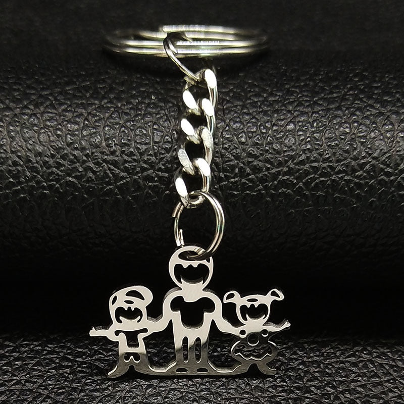 2019 Fashion New Family Stainless Steel Key Rings Jewelry Boy and Girl Silver Color keychain Gifts chaveiros K7641B