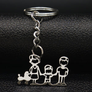 2019 Fashion New Family Stainless Steel Key Rings Jewelry Boy and Girl Silver Color keychain Gifts chaveiros K7641B