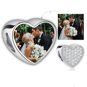 ELESHE Romantic Custom Photo Heart Charms fit Original Pandora Bracelet 925 Sterling Silver Beads DIY Original Jewelry Making