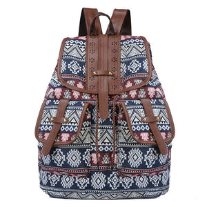 Vintage Women Girls School Bag Bohemian Drawstring Printing Designer Canvas Cloth Backpack Female Traveling Shoulder Bag