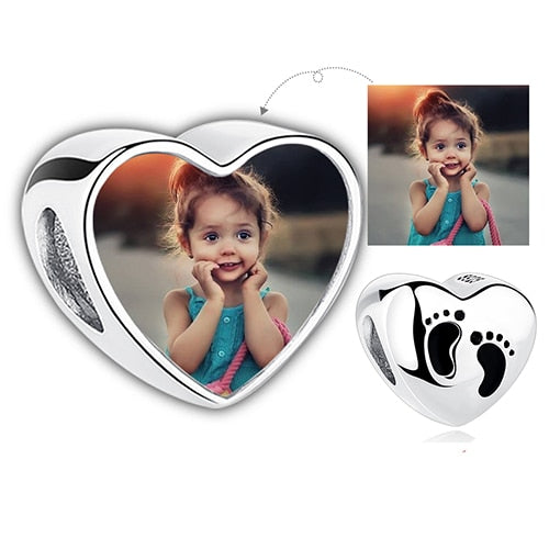 ELESHE Romantic Custom Photo Heart Charms fit Original Pandora Bracelet 925 Sterling Silver Beads DIY Original Jewelry Making