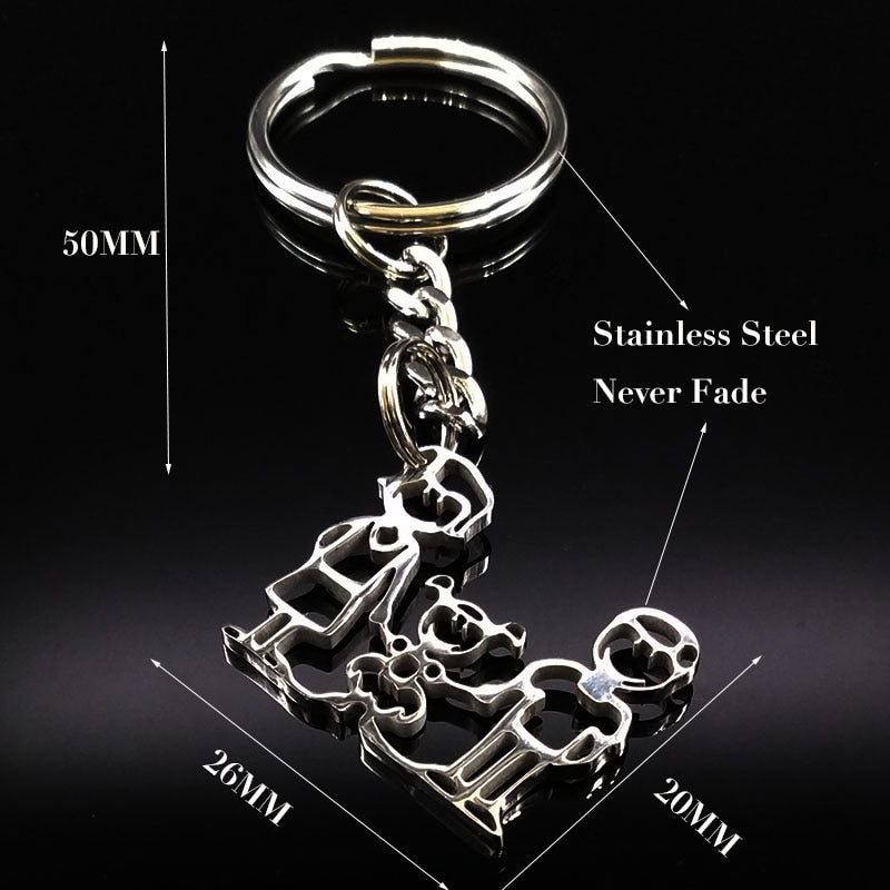 2019 Fashion New Family Stainless Steel Key Rings Jewelry Boy and Girl Silver Color keychain Gifts chaveiros K7641B