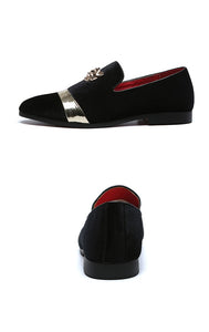 New Fashion Gold Top et Metal Toe Men Velvet Dress chaussures italiennes mens chaussures habillées Mocassins à la main