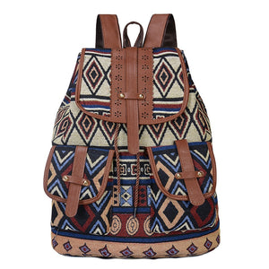 Vintage Women Girls School Bag Bohemian Drawstring Printing Designer Canvas Cloth Backpack Female Traveling Shoulder Bag