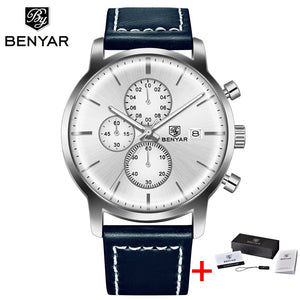 BENYAR Men Watch Stainless Steel Quartz Sport Watch Luxury Waterproof Male Chronograph Wrist Watch for Men Relogio Masculino