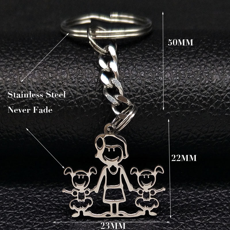2019 Fashion New Family Stainless Steel Key Rings Jewelry Boy and Girl Silver Color keychain Gifts chaveiros K7641B