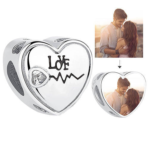 ELESHE Romantic Custom Photo Heart Charms fit Original Pandora Bracelet 925 Sterling Silver Beads DIY Original Jewelry Making