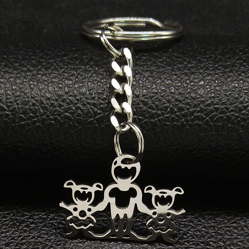 2019 Fashion New Family Stainless Steel Key Rings Jewelry Boy and Girl Silver Color keychain Gifts chaveiros K7641B