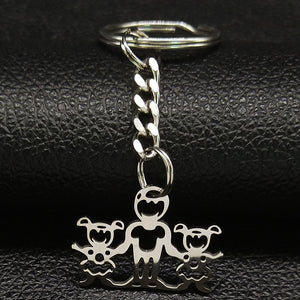 2019 Fashion New Family Stainless Steel Key Rings Jewelry Boy and Girl Silver Color keychain Gifts chaveiros K7641B