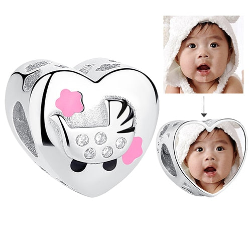 ELESHE Romantic Custom Photo Heart Charms fit Original Pandora Bracelet 925 Sterling Silver Beads DIY Original Jewelry Making