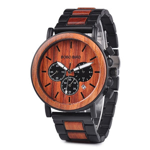 BOBO BIRD Business Men Watch Metal Wood Wristwatch Chronograph Date Display with Gift Box relogio masculino U-Q26