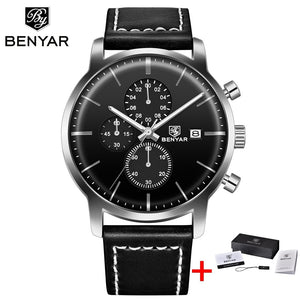 BENYAR Men Watch Stainless Steel Quartz Sport Watch Luxury Waterproof Male Chronograph Wrist Watch for Men Relogio Masculino