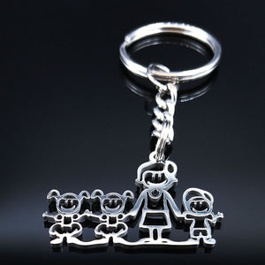 2019 Fashion New Family Stainless Steel Key Rings Jewelry Boy and Girl Silver Color keychain Gifts chaveiros K7641B