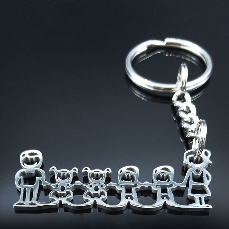 2019 Fashion New Family Stainless Steel Key Rings Jewelry Boy and Girl Silver Color keychain Gifts chaveiros K7641B