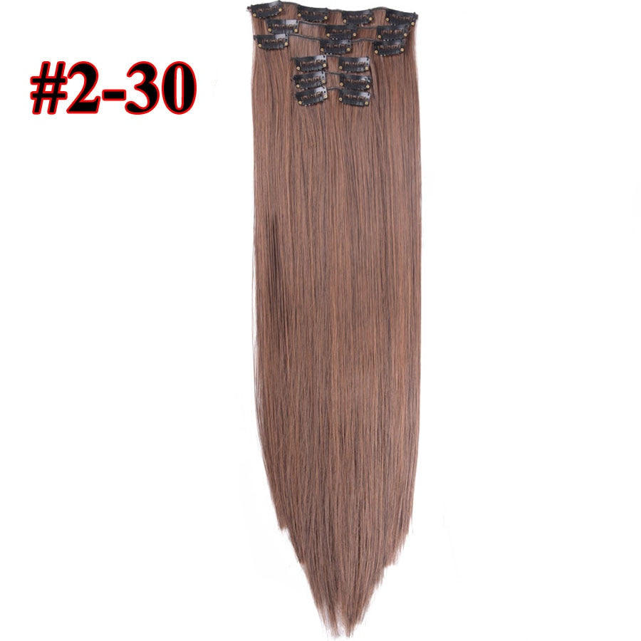 Leeons 16 colors 16 clips Long Straight Synthetic Hair Extensions Clips in High Temperature Fiber Black Brown Hairpiece