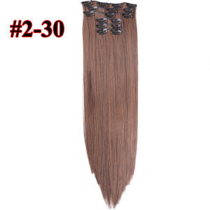 Leeons 16 colors 16 clips Long Straight Synthetic Hair Extensions Clips in High Temperature Fiber Black Brown Hairpiece