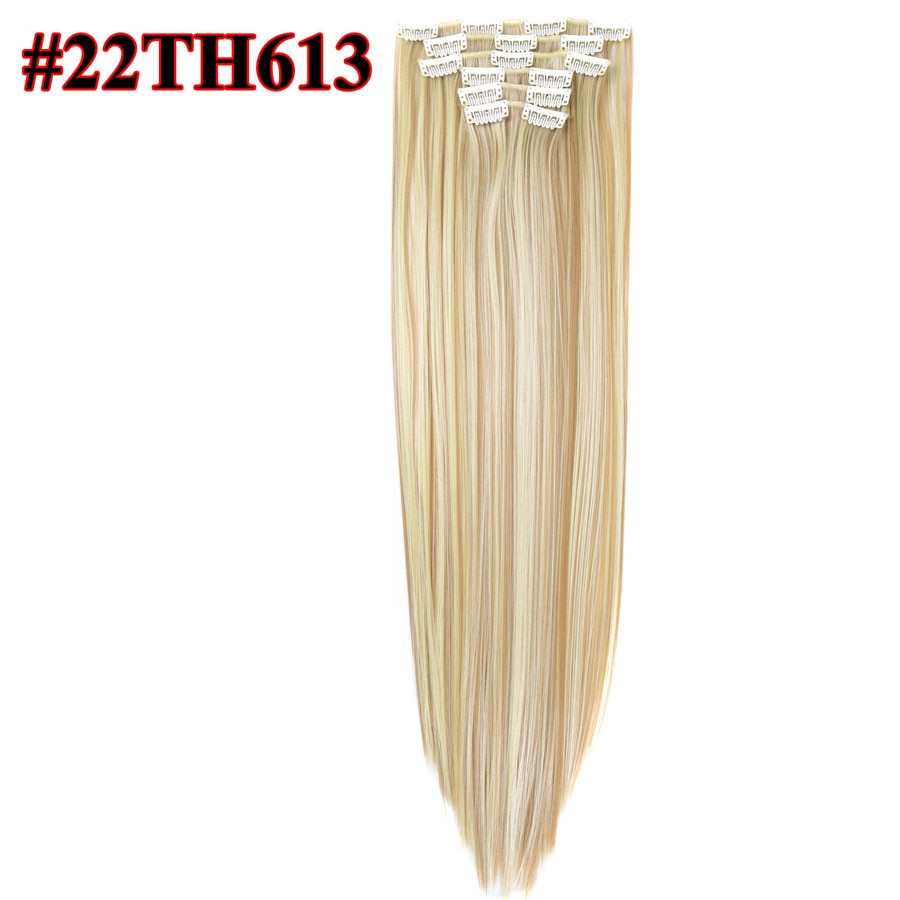 Leeons 16 colors 16 clips Long Straight Synthetic Hair Extensions Clips in High Temperature Fiber Black Brown Hairpiece