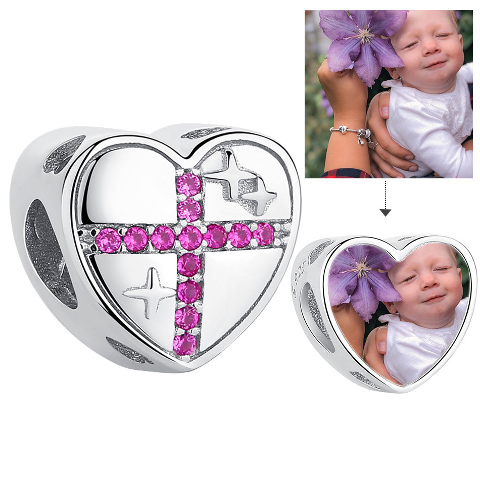 ELESHE Romantic Custom Photo Heart Charms fit Original Pandora Bracelet 925 Sterling Silver Beads DIY Original Jewelry Making