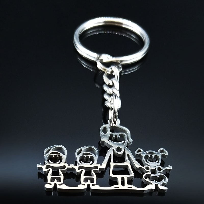 2019 Fashion New Family Stainless Steel Key Rings Jewelry Boy and Girl Silver Color keychain Gifts chaveiros K7641B