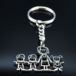 2019 Fashion New Family Stainless Steel Key Rings Jewelry Boy and Girl Silver Color keychain Gifts chaveiros K7641B