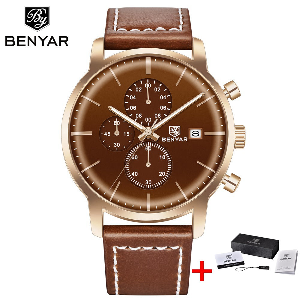 BENYAR Men Watch Stainless Steel Quartz Sport Watch Luxury Waterproof Male Chronograph Wrist Watch for Men Relogio Masculino