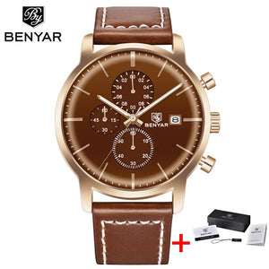 BENYAR Men Watch Stainless Steel Quartz Sport Watch Luxury Waterproof Male Chronograph Wrist Watch for Men Relogio Masculino