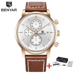 BENYAR Men Watch Stainless Steel Quartz Sport Watch Luxury Waterproof Male Chronograph Wrist Watch for Men Relogio Masculino