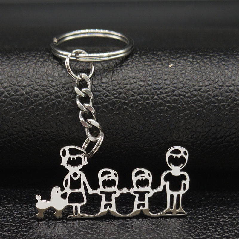 2019 Fashion New Family Stainless Steel Key Rings Jewelry Boy and Girl Silver Color keychain Gifts chaveiros K7641B