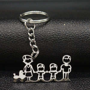 2019 Fashion New Family Stainless Steel Key Rings Jewelry Boy and Girl Silver Color keychain Gifts chaveiros K7641B