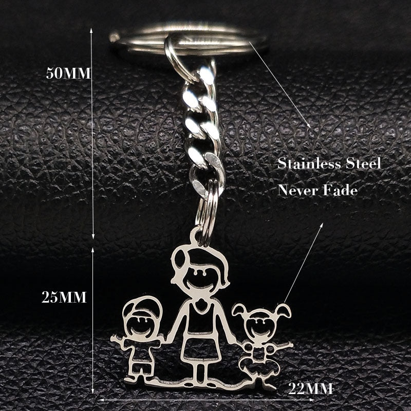 2019 Fashion New Family Stainless Steel Key Rings Jewelry Boy and Girl Silver Color keychain Gifts chaveiros K7641B