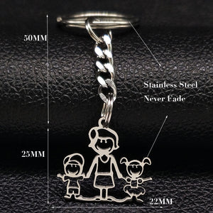 2019 Fashion New Family Stainless Steel Key Rings Jewelry Boy and Girl Silver Color keychain Gifts chaveiros K7641B