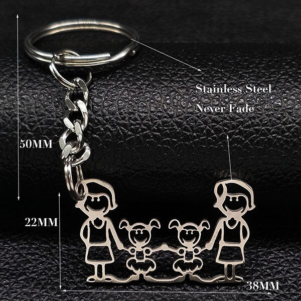2019 Fashion New Family Stainless Steel Key Rings Jewelry Boy and Girl Silver Color keychain Gifts chaveiros K7641B