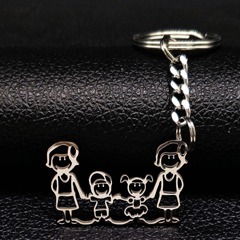 2019 Fashion New Family Stainless Steel Key Rings Jewelry Boy and Girl Silver Color keychain Gifts chaveiros K7641B