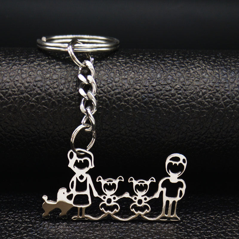 2019 Fashion New Family Stainless Steel Key Rings Jewelry Boy and Girl Silver Color keychain Gifts chaveiros K7641B