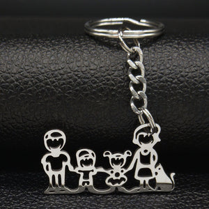 2019 Fashion New Family Stainless Steel Key Rings Jewelry Boy and Girl Silver Color keychain Gifts chaveiros K7641B