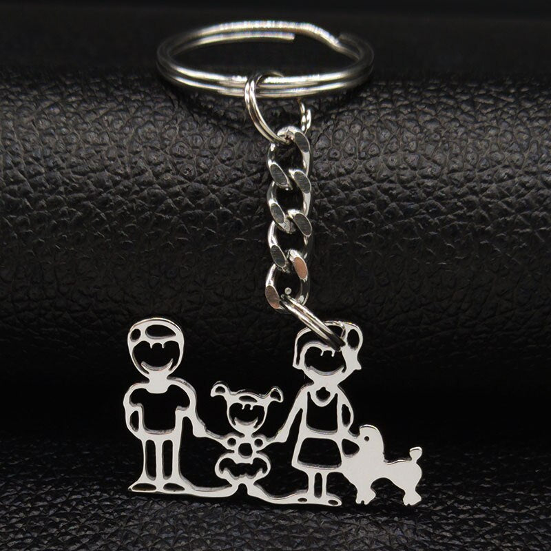 2019 Fashion New Family Stainless Steel Key Rings Jewelry Boy and Girl Silver Color keychain Gifts chaveiros K7641B