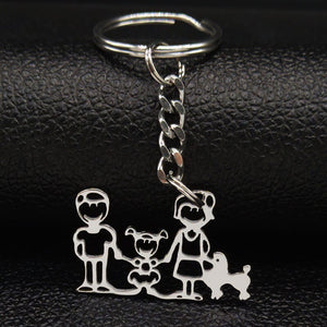 2019 Fashion New Family Stainless Steel Key Rings Jewelry Boy and Girl Silver Color keychain Gifts chaveiros K7641B