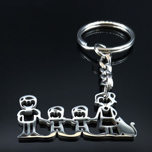 2019 Fashion New Family Stainless Steel Key Rings Jewelry Boy and Girl Silver Color keychain Gifts chaveiros K7641B