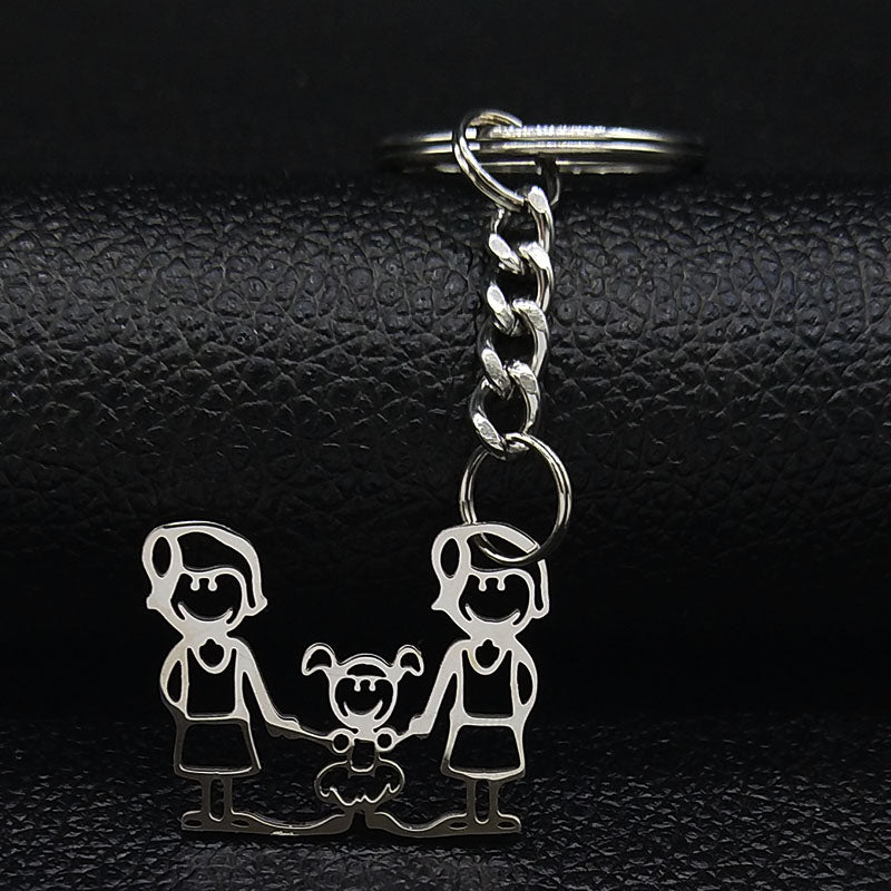 2019 Fashion New Family Stainless Steel Key Rings Jewelry Boy and Girl Silver Color keychain Gifts chaveiros K7641B