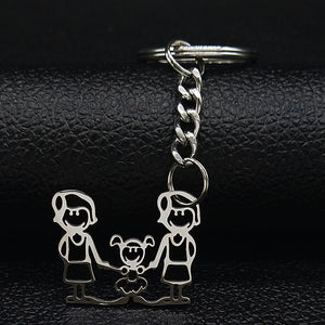2019 Fashion New Family Stainless Steel Key Rings Jewelry Boy and Girl Silver Color keychain Gifts chaveiros K7641B