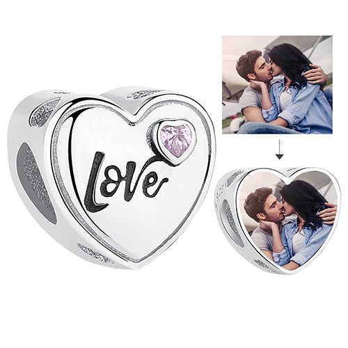 ELESHE Romantic Custom Photo Heart Charms fit Original Pandora Bracelet 925 Sterling Silver Beads DIY Original Jewelry Making