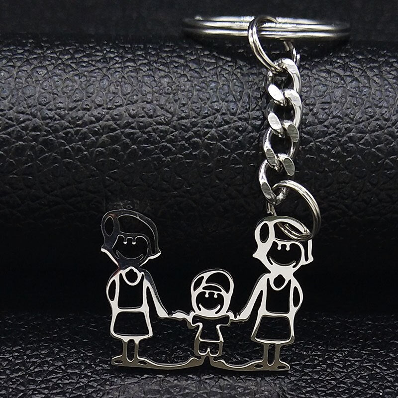 2019 Fashion New Family Stainless Steel Key Rings Jewelry Boy and Girl Silver Color keychain Gifts chaveiros K7641B