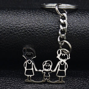 2019 Fashion New Family Stainless Steel Key Rings Jewelry Boy and Girl Silver Color keychain Gifts chaveiros K7641B