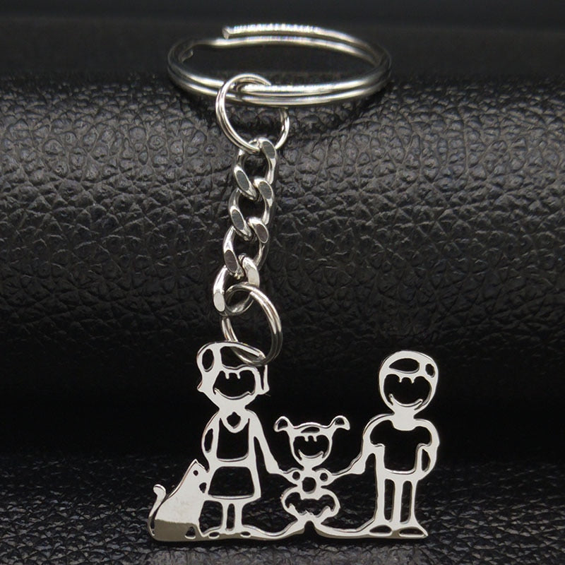 2019 Fashion New Family Stainless Steel Key Rings Jewelry Boy and Girl Silver Color keychain Gifts chaveiros K7641B