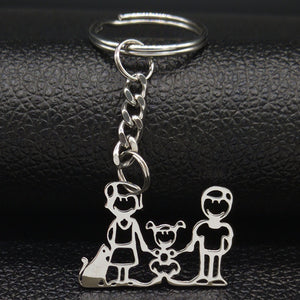 2019 Fashion New Family Stainless Steel Key Rings Jewelry Boy and Girl Silver Color keychain Gifts chaveiros K7641B
