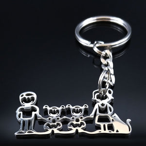 2019 Fashion New Family Stainless Steel Key Rings Jewelry Boy and Girl Silver Color keychain Gifts chaveiros K7641B