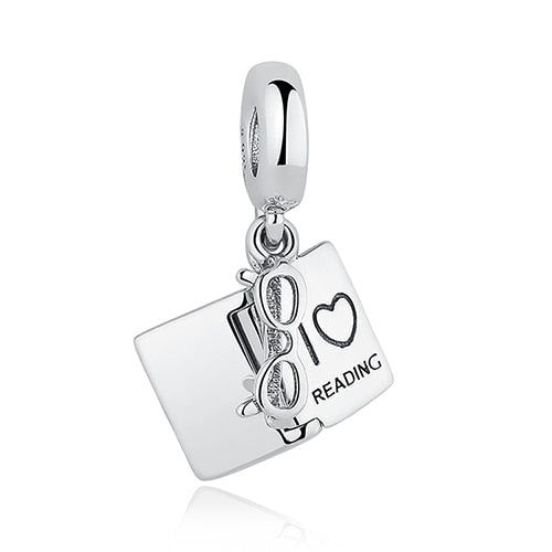 ELESHE Original 925 Sterling Silver Charms Fit Pandora Charm Bracelets Fashion Jewelry DIY I LOVE READING Book Charm Beads